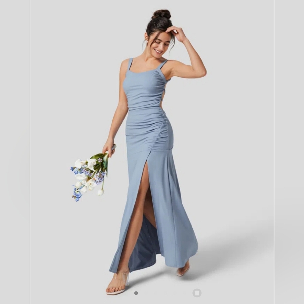 🛍HALARA Square Neck Ruched Backless Crisscross Lace Up Split Maxi XL